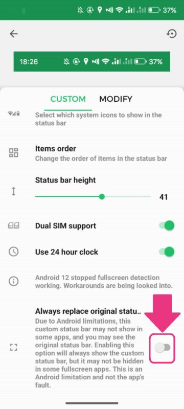 Androidのステータスバーを常に表示するアプリ