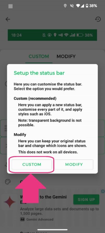 Androidのステータスバーを常に表示するアプリ
